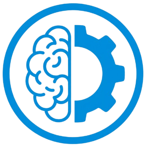 Hybrid intelligence icon combining brain and gear